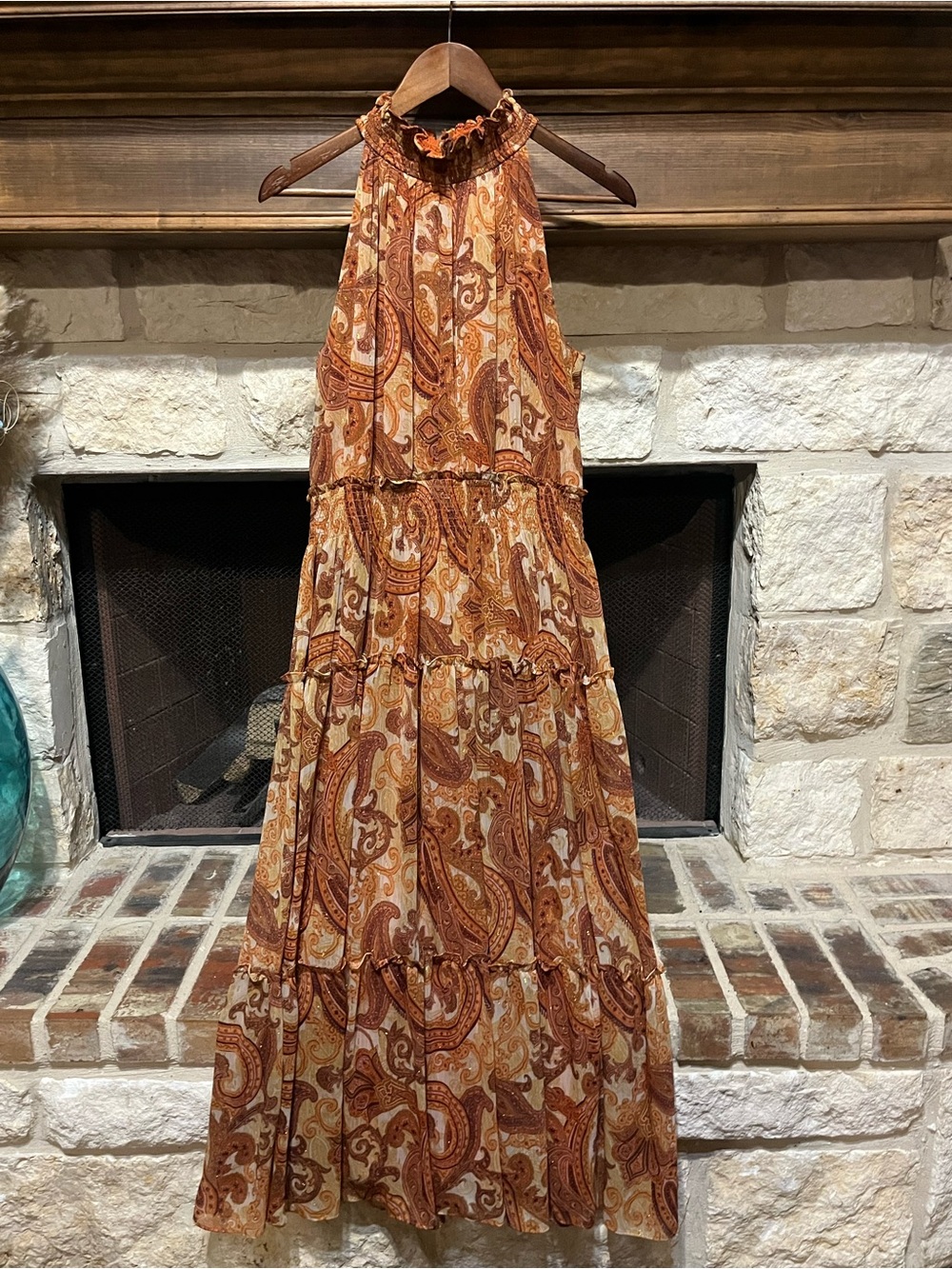 Taylor Boho Paisley Halter Tiered Chiffon Maxi Dress Size 12/ L